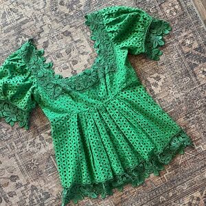 Green eyelet and lace cotton babydoll blouse Sz 4